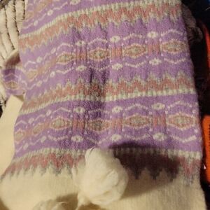 Talbots Approx 75in Purple and Cream Patterned Scarf NWOT WASHED ONCE NEVER WORN